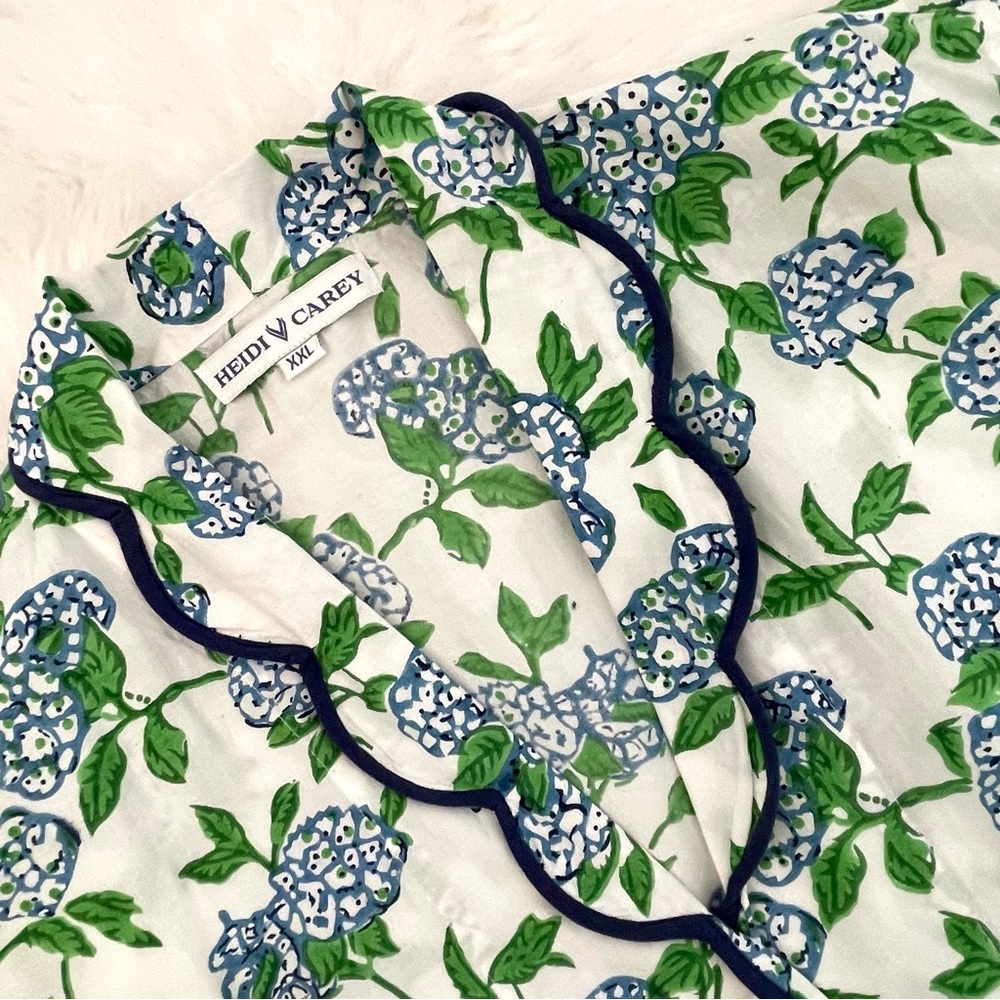 Heidi Carey Blue & White Hydrangea Cotton Poplin Scalloped Pajamas - Picture 3 of 16